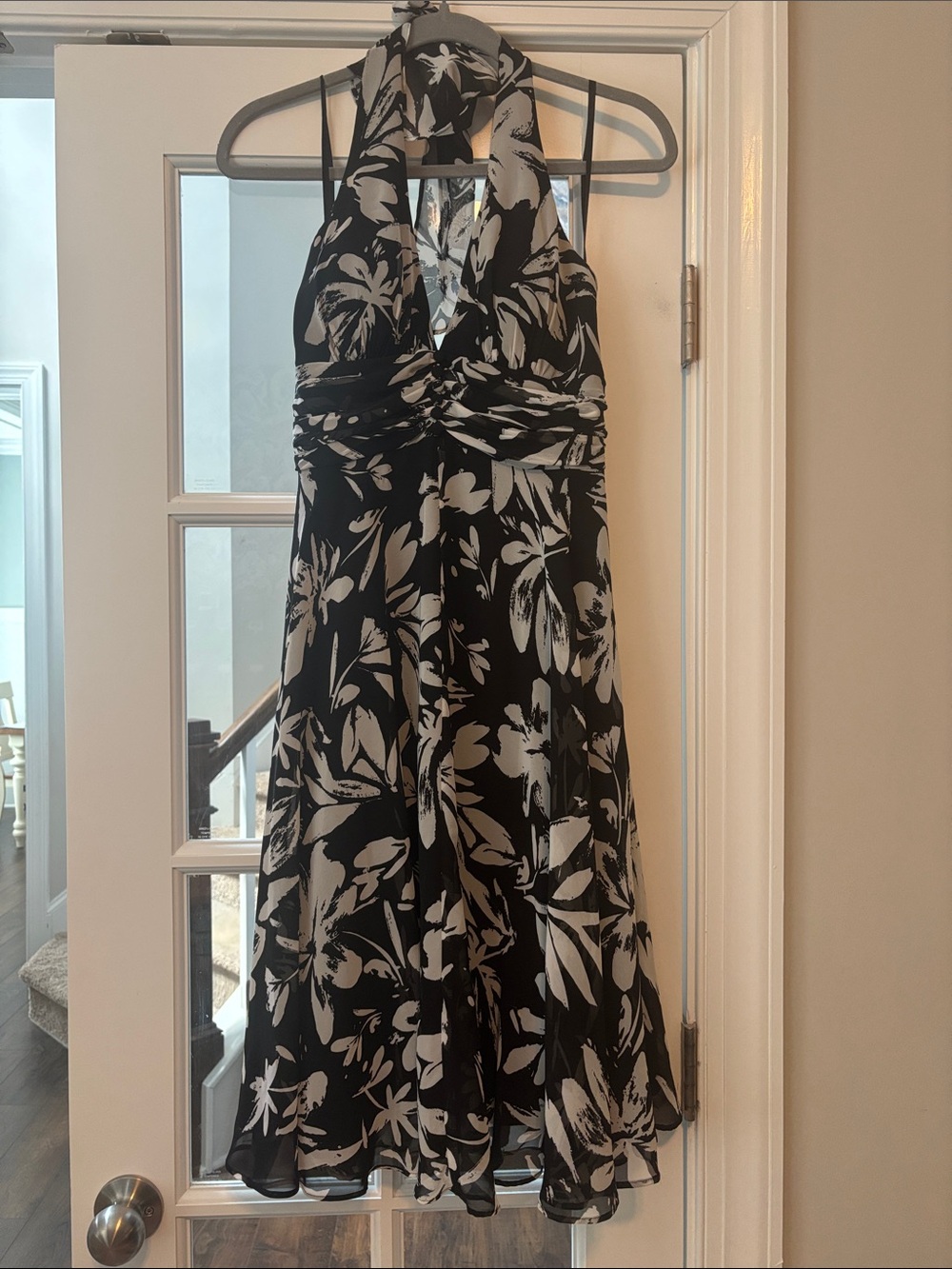 White House Black Market Black & White Halter Floral Midi Dress